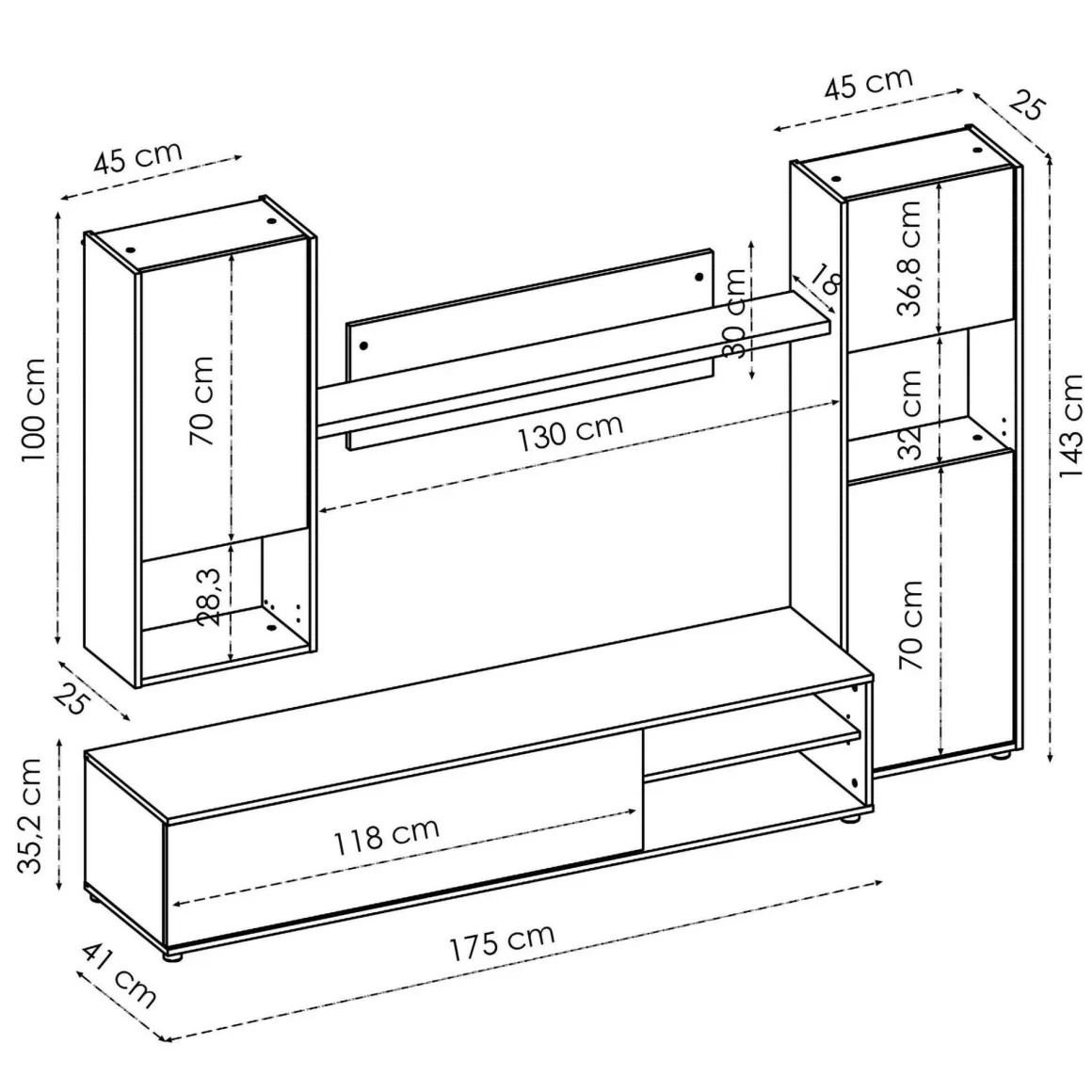 Parete attrezzata in legno 220cm rovere e bianca - Artex