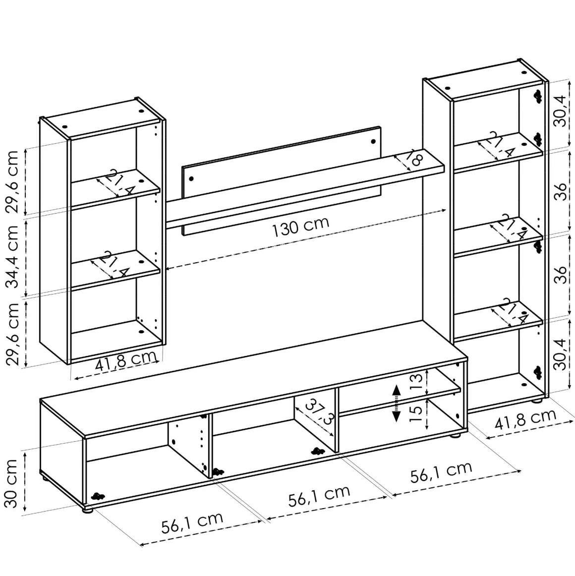 Parete attrezzata in legno 220cm rovere e bianca - Artex