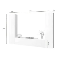 Parete attrezzata in legno 260cm bianca lucida - Natasha