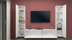 Parete attrezzata in legno 260cm bianca lucida - Natasha