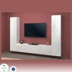 Parete attrezzata in legno 260cm bianca lucida - Natasha