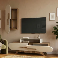 Pareti Attrezzate > Dmora Parete Attrezzata Marrona Noce Bianco 6 Ripiani Modulabile, Apertura Battente, a Ribalta - Ossimo Bianco, Marrone Noce
