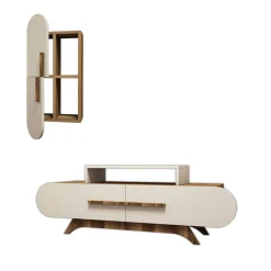 Pareti Attrezzate > Dmora Parete Attrezzata Marrona Noce Bianco 6 Ripiani Modulabile, Apertura Battente, a Ribalta - Ossimo Bianco, Marrone Noce