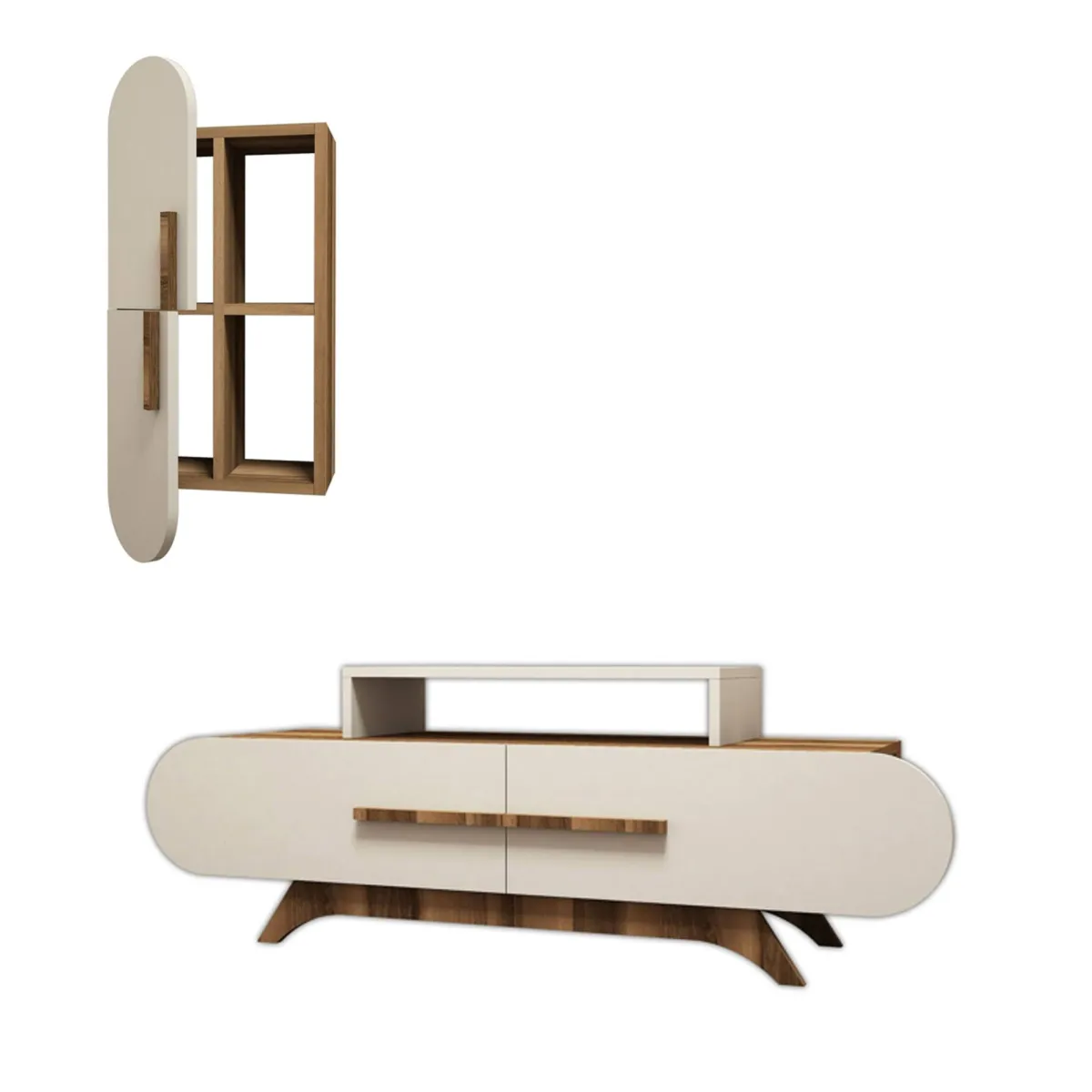Pareti Attrezzate > Dmora Parete Attrezzata Marrona Noce Bianco 6 Ripiani Modulabile, Apertura Battente, a Ribalta - Ossimo Bianco, Marrone Noce