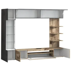 Pareti Attrezzate > Dmora Parete Attrezzata Marrone Acero Grigio Ardesia 8 Ripiani 5 Ante 245x40x191.2h cm, Apertura Battente - Galatina Grigio Ardesia, Marrone Acero