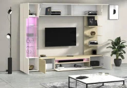 Parete Attrezzata Marrone Acero Beige Cashmere 8 Ripiani 5 Ante 245x40x191.2h cm, Apertura Battente - Galatina