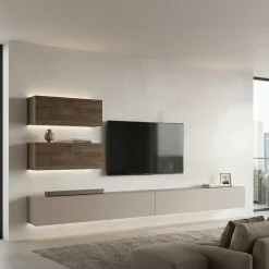 Parete Attrezzata Marrone Noce Beige 4 Ripiani Modulabile, Apertura Battente - Suisio