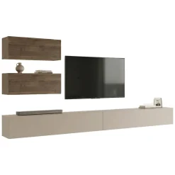 Parete Attrezzata Marrone Noce Beige 4 Ripiani Modulabile, Apertura Battente - Suisio