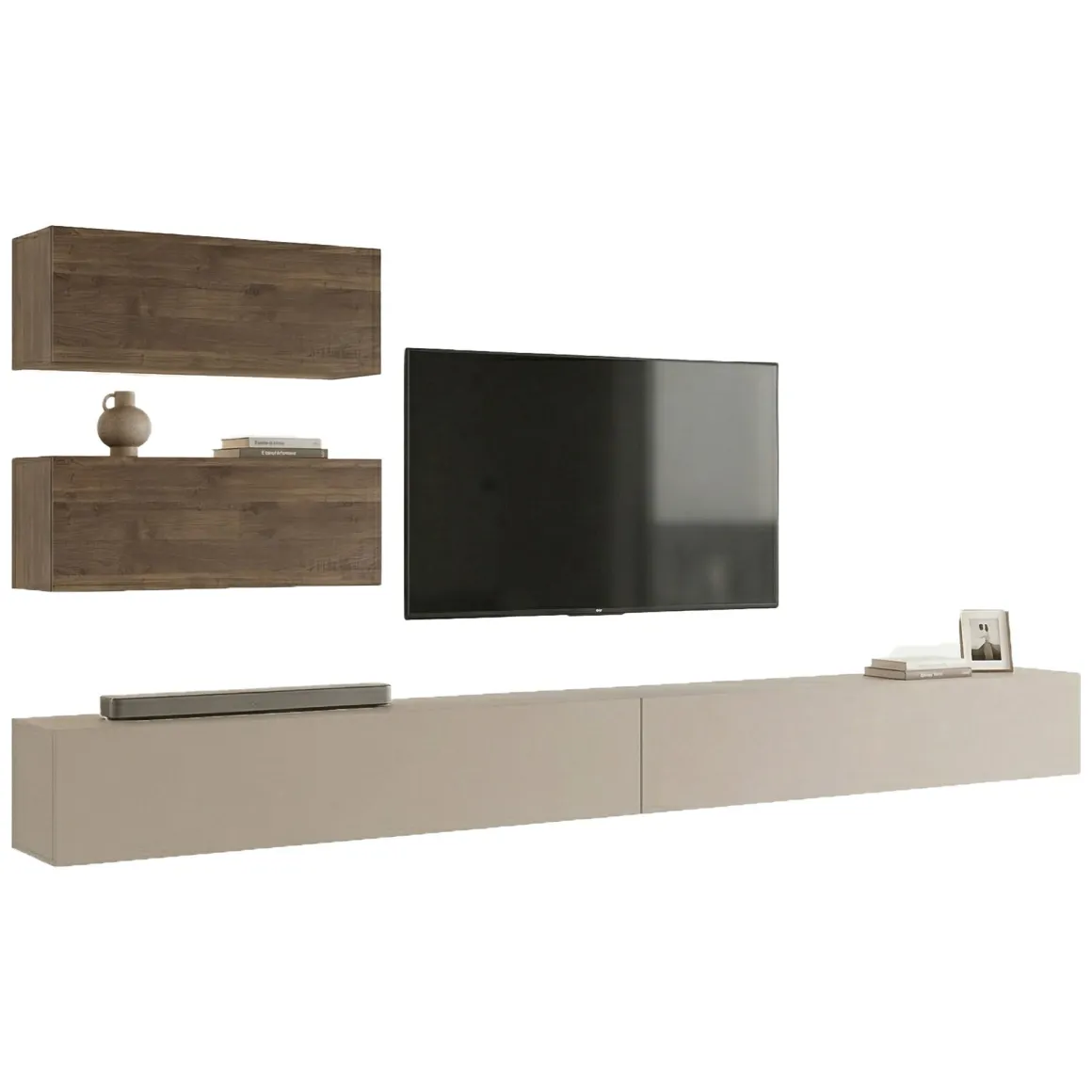 Parete Attrezzata Marrone Noce Beige 4 Ripiani Modulabile, Apertura Battente - Suisio