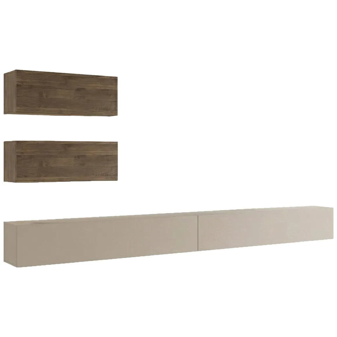 Parete Attrezzata Marrone Noce Beige 4 Ripiani Modulabile, Apertura Battente - Suisio