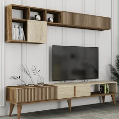 Parete Attrezzata Marrone Noce Beige Marmo Modulabile 11 Ripiani, 10 Vani - Cavoti