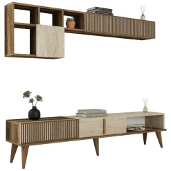 Parete Attrezzata Marrone Noce Beige Marmo Modulabile 11 Ripiani, 10 Vani - Cavoti