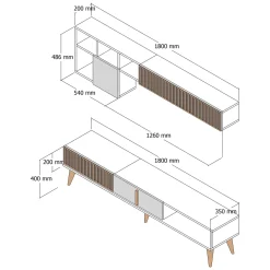 Parete Attrezzata Marrone Noce Beige Marmo Modulabile 11 Ripiani, 10 Vani - Cavoti