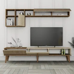 Parete Attrezzata Marrone Noce Beige Marmo Modulabile 11 Ripiani, 10 Vani - Cavoti
