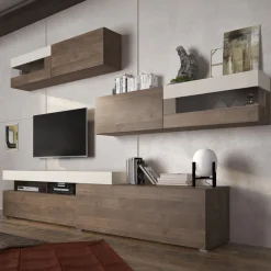 Parete Attrezzata Marrone Noce Beige Modulabile 6 Ante, Apertura Battente, a Ribalta - Giacosa
