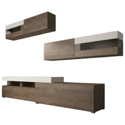 Parete Attrezzata Marrone Noce Beige Modulabile 6 Ante, Apertura Battente, a Ribalta - Giacosa