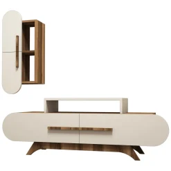 Parete Attrezzata Marrone Noce Bianco Crema Modulabile 8 Ripiani, 7 Vani - Genola