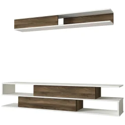 Pareti Attrezzate > Dmora Parete Attrezzata Marrone Noce Bianco Modulabile 6 Ripiani, 3 Ante - Gais Bianco, Marrone Noce