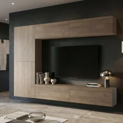 Parete Attrezzata Marrone Noce Modulabile 8 Ripiani, 8 Ante - Gatira