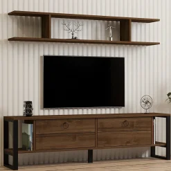 Pareti Attrezzate > Dmora Parete Attrezzata Marrone Noce Nero Antracite 5 Ripiani Modulabile, Apertura Battente, a Ribalta - Ippona Nero Antracite, Marrone Noce