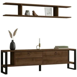 Pareti Attrezzate > Dmora Parete Attrezzata Marrone Noce Nero Antracite 5 Ripiani Modulabile, Apertura Battente, a Ribalta - Ippona Nero Antracite, Marrone Noce