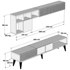 Parete Attrezzata Marrone Noce Nero Marmo Modulabile 11 Ripiani, 10 Vani - Domanico