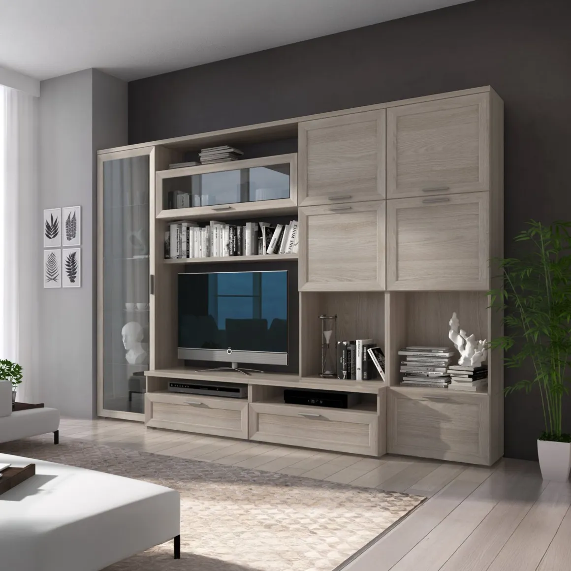 Parete Attrezzata Marrone Olmo 5 Ripiani Modulabile, Apertura Battente, a Ribalta - Cicala