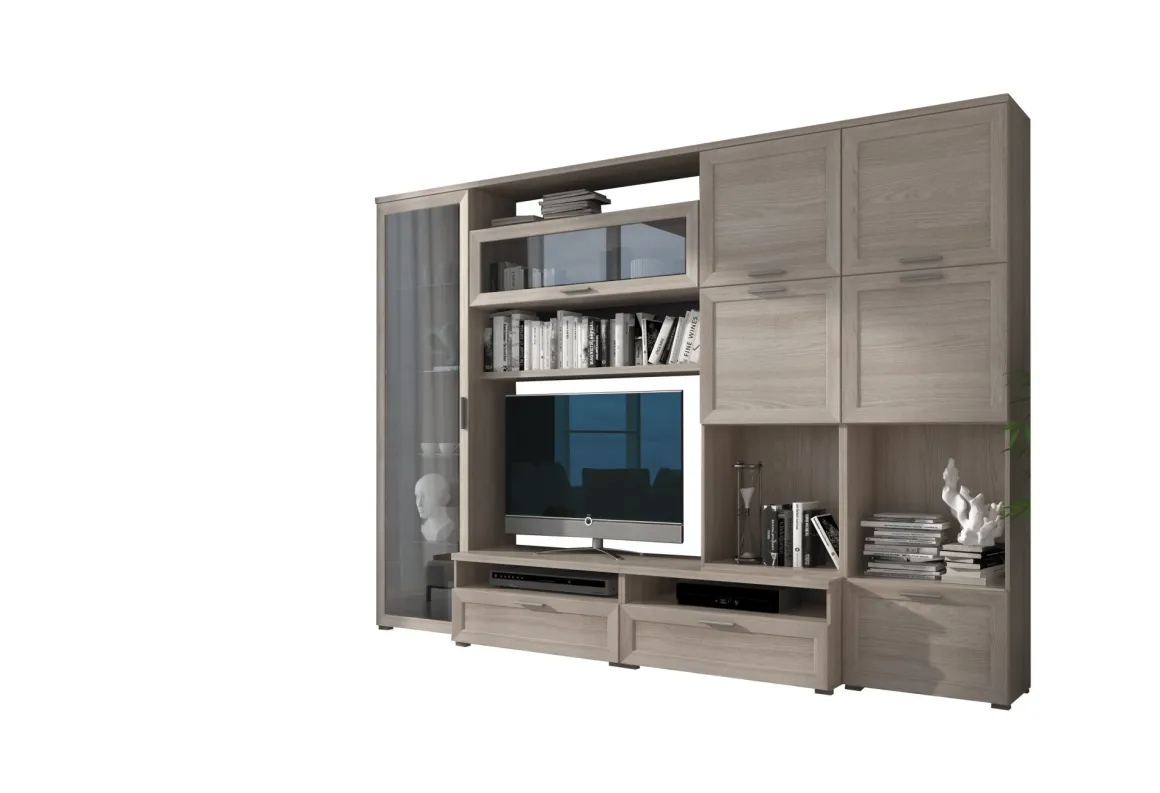 Parete Attrezzata Marrone Olmo 5 Ripiani Modulabile, Apertura Battente, a Ribalta - Cicala