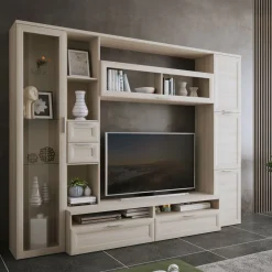 Parete Attrezzata Marrone Olmo Modulabile 4 Cassetti, 8 Ripiani - Carenno