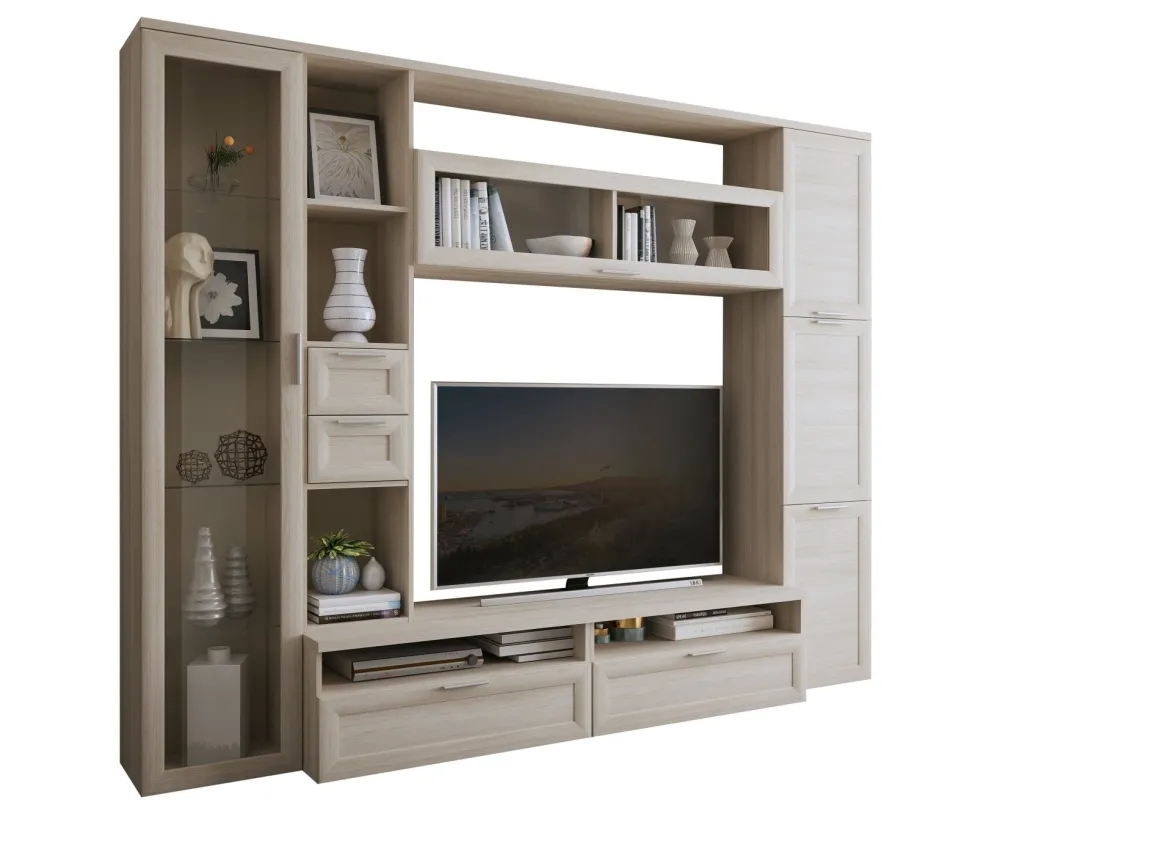 Parete Attrezzata Marrone Olmo Modulabile 4 Cassetti, 8 Ripiani - Carenno