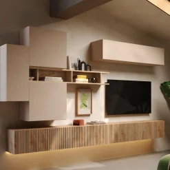 Pareti Attrezzate > Dmora Parete Attrezzata Marrone Pero Bianco Crema Modulabile un Ripiano, set Componibile Made in Italy - Narcao Bianco Crema, Marrone Pero