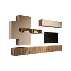 Pareti Attrezzate > Dmora Parete Attrezzata Marrone Pero Bianco Crema Modulabile un Ripiano, set Componibile Made in Italy - Narcao Bianco Crema, Marrone Pero