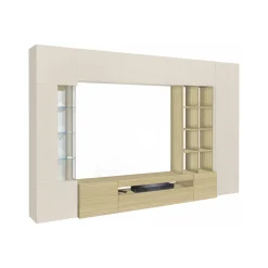 Pareti Attrezzate > Dmora Parete Attrezzata Marrone Rovere Beige Cashmere 14 Ripiani 6 Ante 290x40x191.2h cm, Apertura Battente - Sabbia Beige Cashmere, Marrone Rovere
