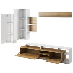 Parete Attrezzata Marrone Rovere Bianco Modulabile 12 Ripiani, 20 Vani - Kanapa