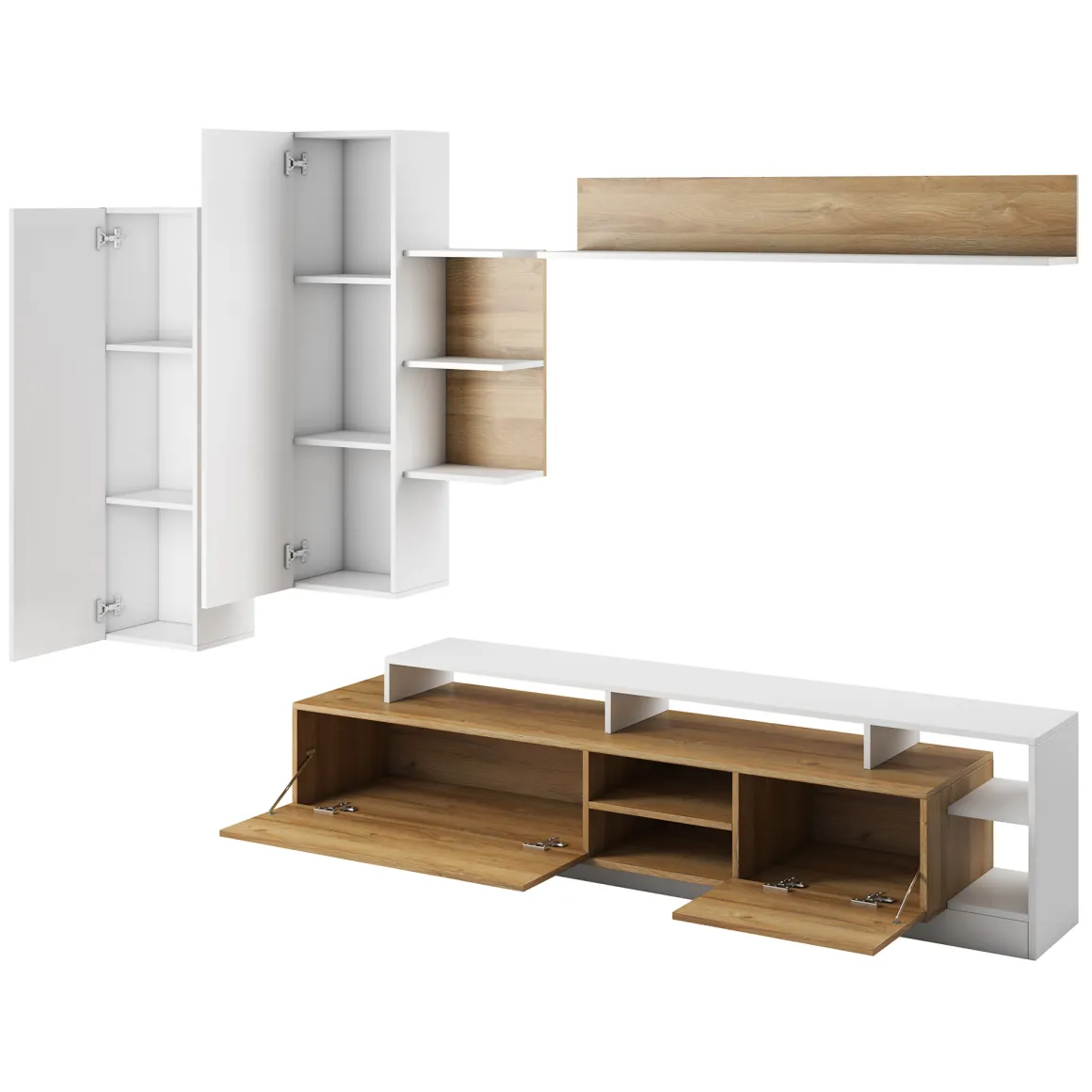 Parete Attrezzata Marrone Rovere Bianco Modulabile 12 Ripiani, 20 Vani - Kanapa