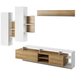 Parete Attrezzata Marrone Rovere Bianco Modulabile 12 Ripiani, 20 Vani - Kanapa