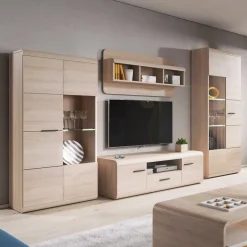 Pareti Attrezzate > Dmora Parete Attrezzata Marrone Rovere Nero 8 Ripiani set Componibile, 5 Vani - Viggiona Nero, Marrone Rovere