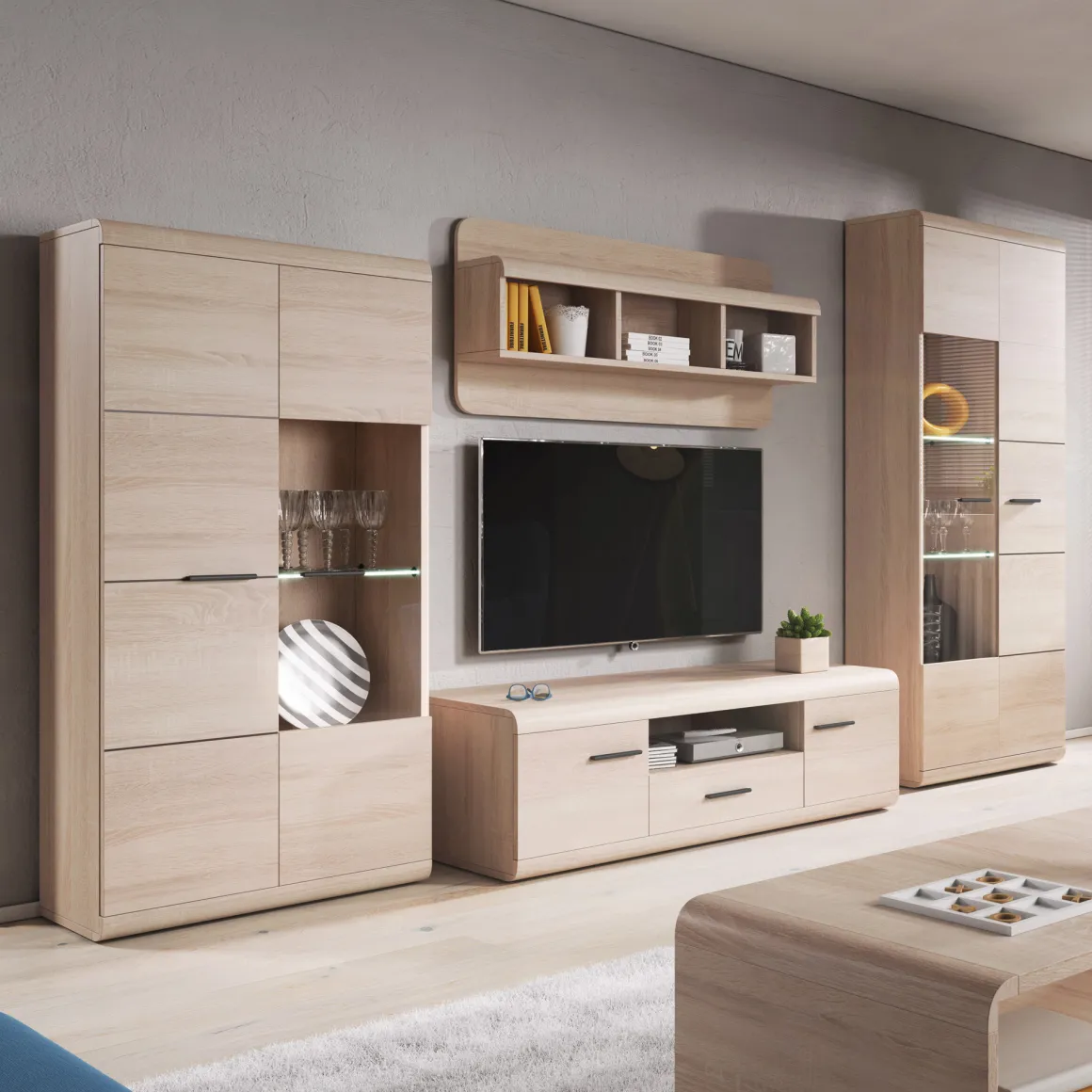 Parete Attrezzata Marrone Rovere Modulabile 20 Ripiani, un Cassetto - Kane
