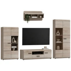Pareti Attrezzate > Dmora Parete Attrezzata Marrone Rovere Nero 8 Ripiani set Componibile, 5 Vani - Viggiona Nero, Marrone Rovere