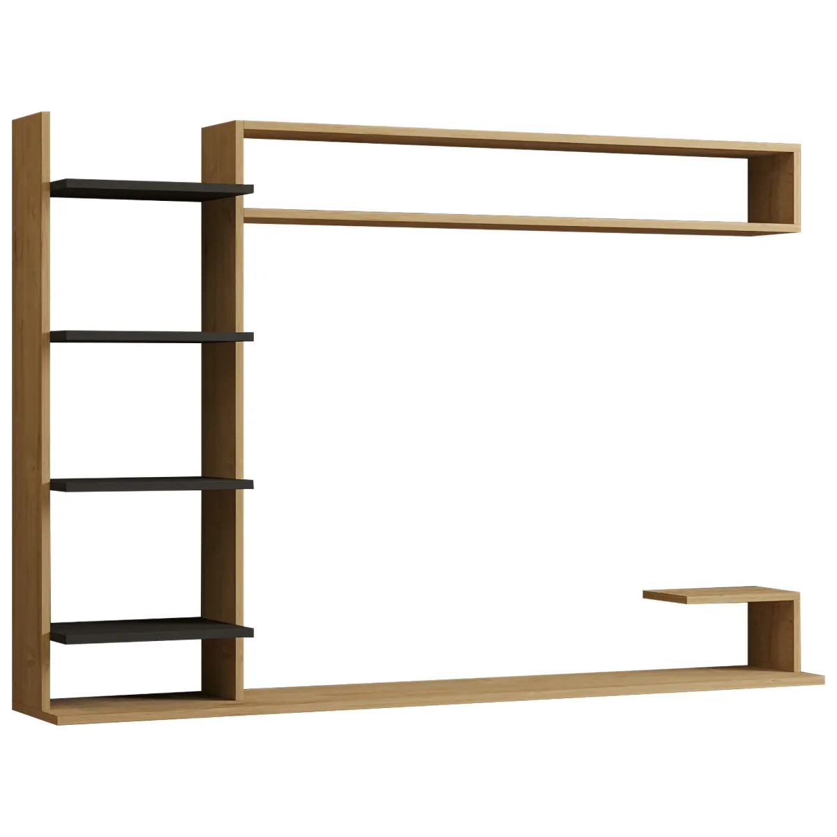 Pareti Attrezzate > Dmora Parete Attrezzata Marrone Rovere Nero 8 Ripiani set Componibile, 5 Vani - Viggiona Nero, Marrone Rovere