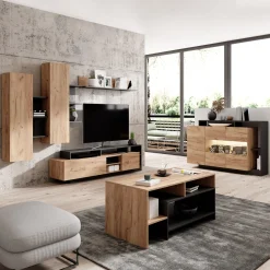 Pareti Attrezzate > Dmora Parete Attrezzata Marrone Rovere Nero Modulabile 8 Ripiani 263x40x167h cm, 7 Vani - Caropepe Nero, Marrone Rovere