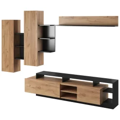 Pareti Attrezzate > Dmora Parete Attrezzata Marrone Rovere Nero Modulabile 8 Ripiani 263x40x167h cm, 7 Vani - Caropepe Nero, Marrone Rovere