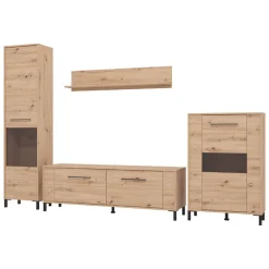 Parete Attrezzata Marrone Rovere Nodi Modulabile 8 Ripiani 299x40x192.5h cm, 4 Ante - Cimbergo