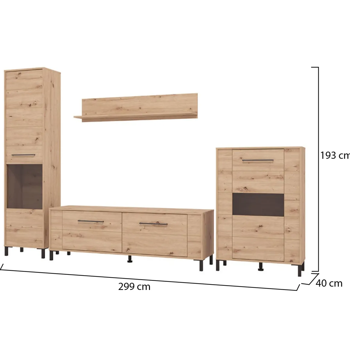 Parete Attrezzata Marrone Rovere Nodi Modulabile 8 Ripiani 299x40x192.5h cm, 4 Ante - Cimbergo
