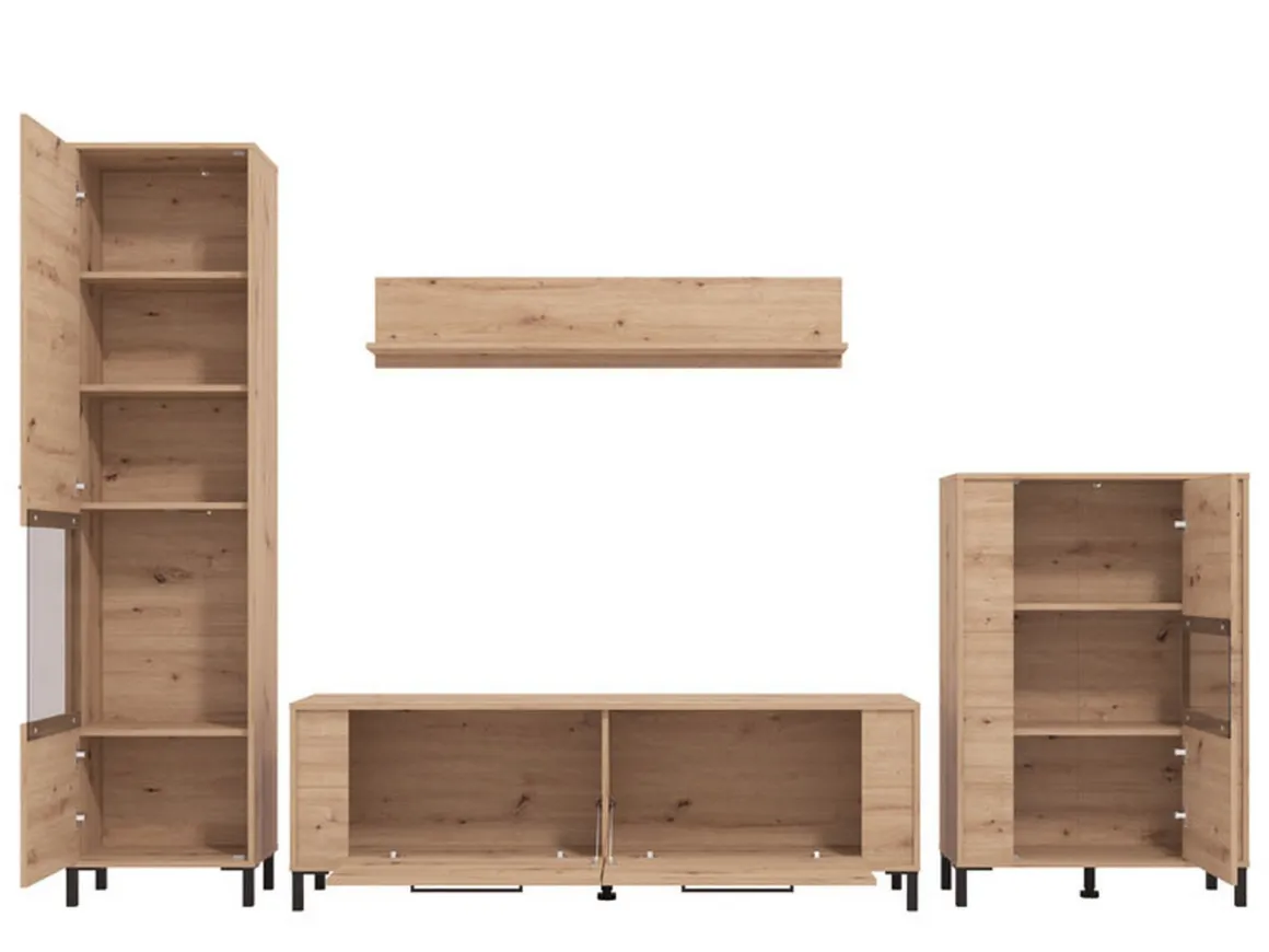 Parete Attrezzata Marrone Rovere Nodi Modulabile 8 Ripiani 299x40x192.5h cm, 4 Ante - Cimbergo