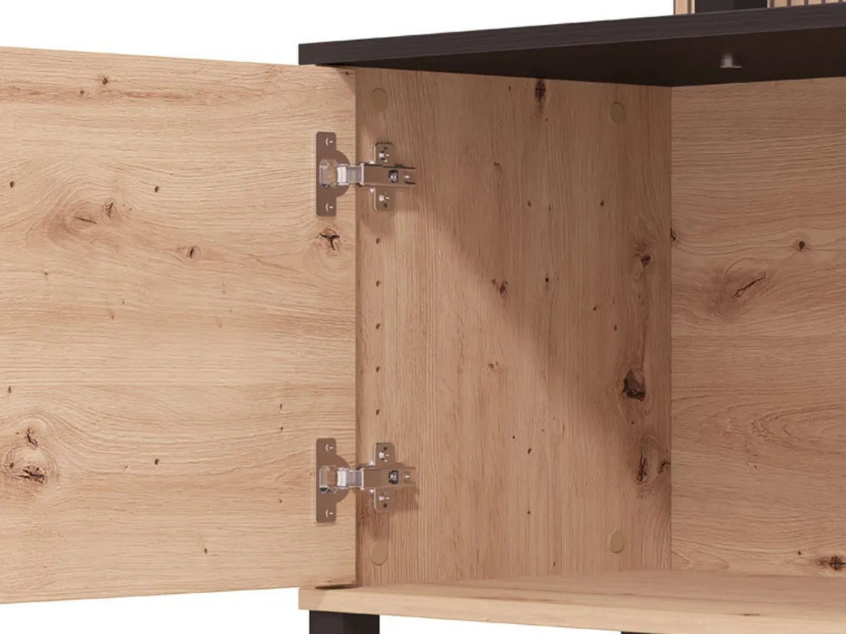 Pareti Attrezzate > Dmora Parete Attrezzata Marrone Rovere Nodi Nero 4 Ripiani 4 Vani 208x40x167h cm, 4 Ante - Staletti Nero, Marrone Rovere Nodi