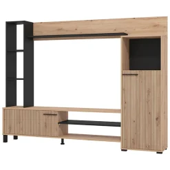 Parete Attrezzata Marrone Rovere Nodi Nero 8 Ripiani 9 Vani 207.5x33x157.5h cm, 2 Ante - Rovato