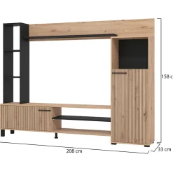 Pareti Attrezzate > Dmora Parete Attrezzata Marrone Rovere Nodi Nero 8 Ripiani Modulabile 263x40x167h cm, 7 Vani - Petrona Nero, Marrone Rovere Nodi