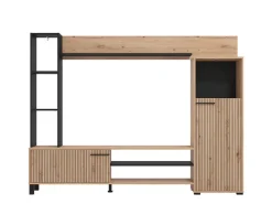 Pareti Attrezzate > Dmora Parete Attrezzata Marrone Rovere Nodi Nero 8 Ripiani Modulabile 263x40x167h cm, 7 Vani - Petrona Nero, Marrone Rovere Nodi