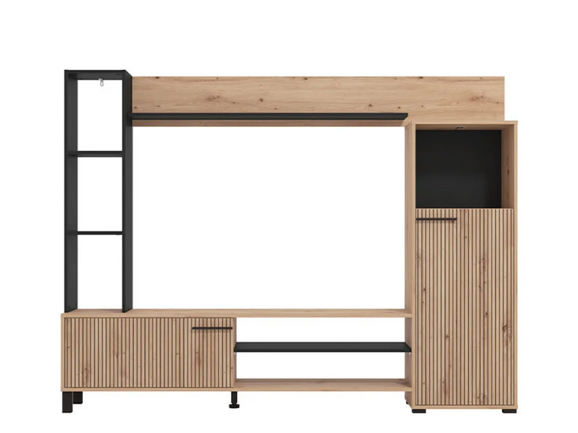 Pareti Attrezzate > Dmora Parete Attrezzata Marrone Rovere Nodi Nero 8 Ripiani Modulabile 263x40x167h cm, 7 Vani - Petrona Nero, Marrone Rovere Nodi